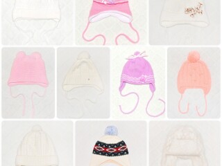 Тёплые шапочки с завязками для детей, разные размеры