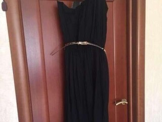 Платье сарафан длинный 46 48 m/l черный вискоза нейлон пояс золото