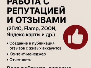 Работа с репутацией и отзывами (2Гис, Flamp, ZOON, Яндекс карты и др.)